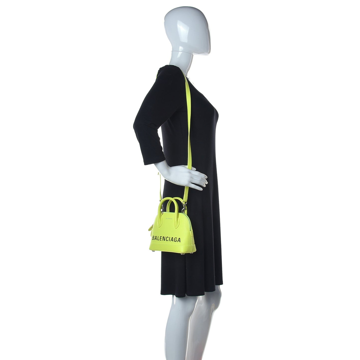 Signature Grained Calfskin Logo XXS Ville Top Handle Bag Acid Green Black