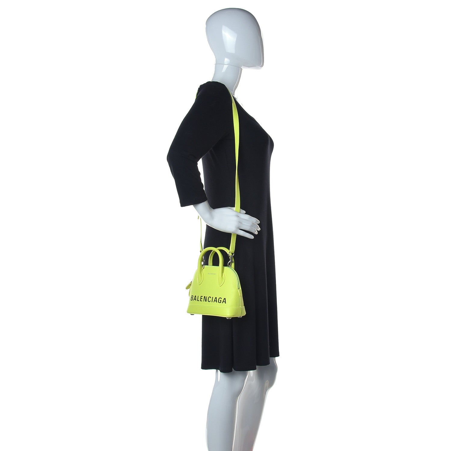 Balenciaga Signature Grained Calfskin Logo XXS Ville Top Handle Bag Acid Green Black 2 of 9
