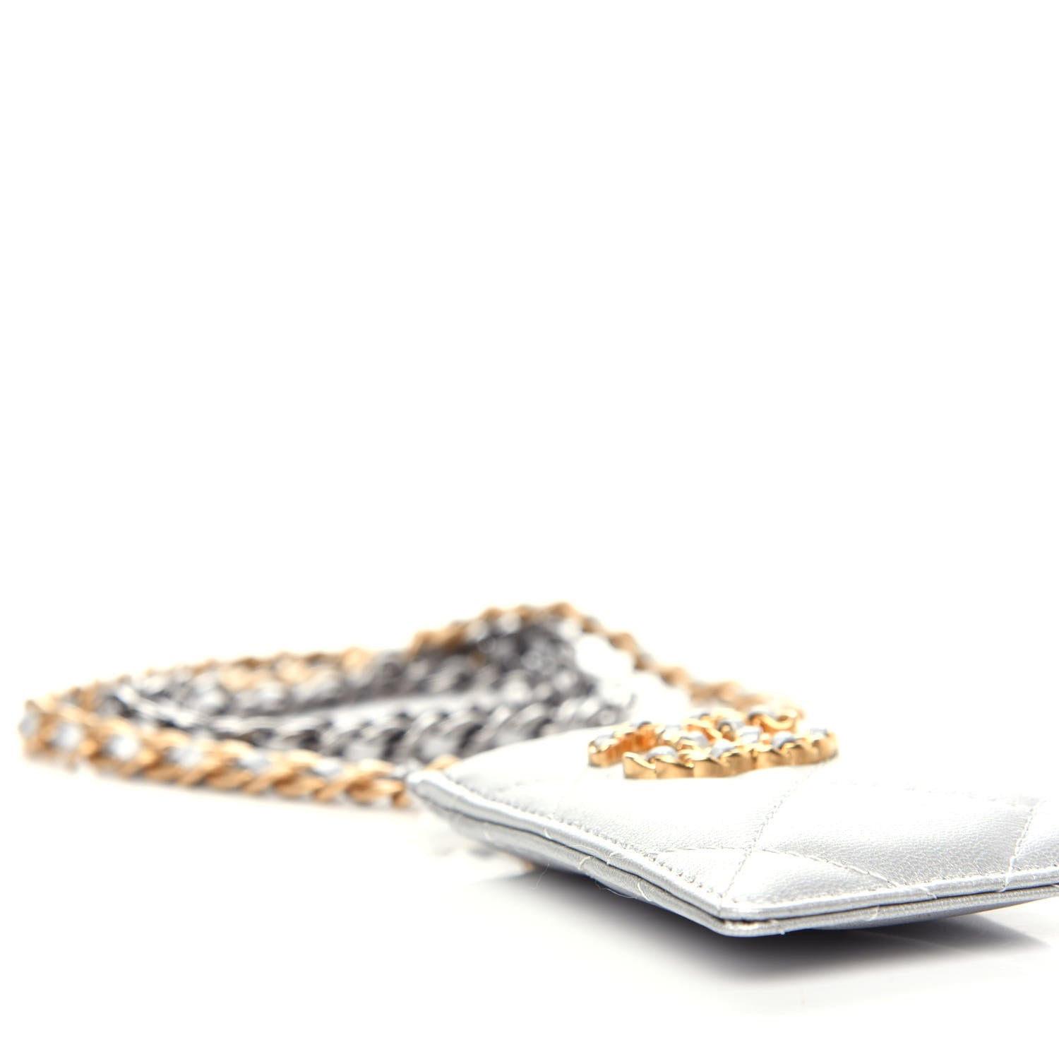 Chanel Metallic Goatskin Quilted Chanel 19 Card Holder On Chain Silver 9 of 10