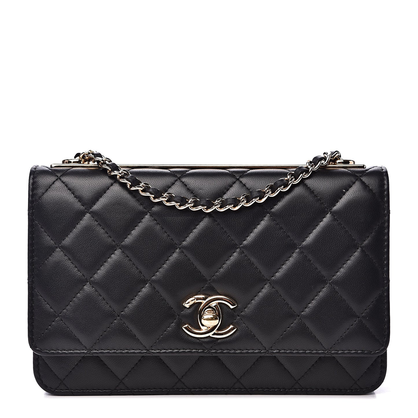 Lambskin Quilted Trendy CC Wallet On Chain WOC Black