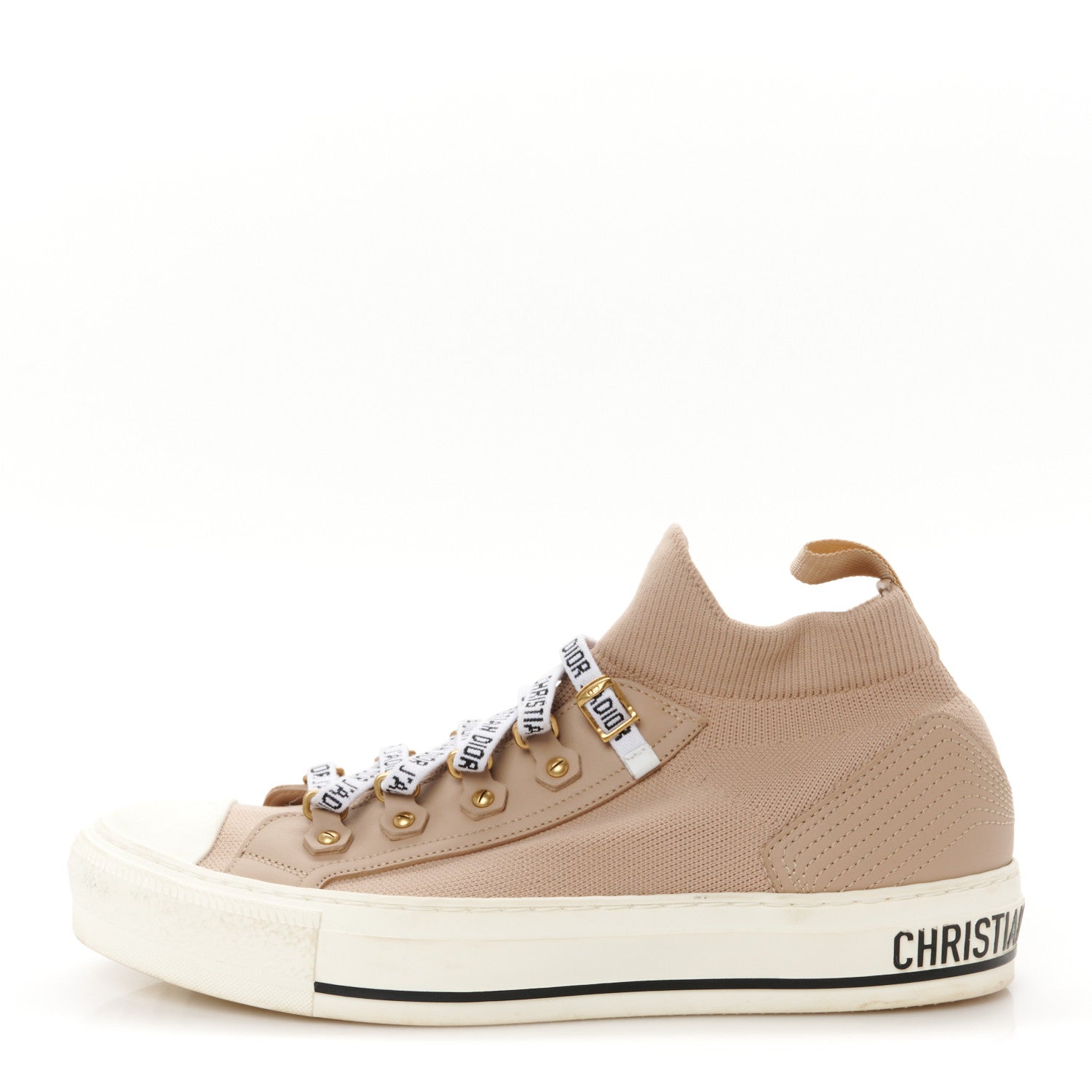 Christian Dior Technical Knit Calfskin Womens Walk'N'Dior High Top Sneaker 38.5 Nude 1 of 10