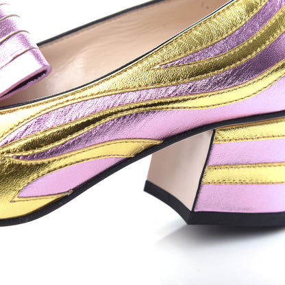 Gucci Metallic Nappa Inlay GG Marmont Fringe 50mm Loafer Pumps 35.5 Oro Vecchio Rosa 12 of 12
