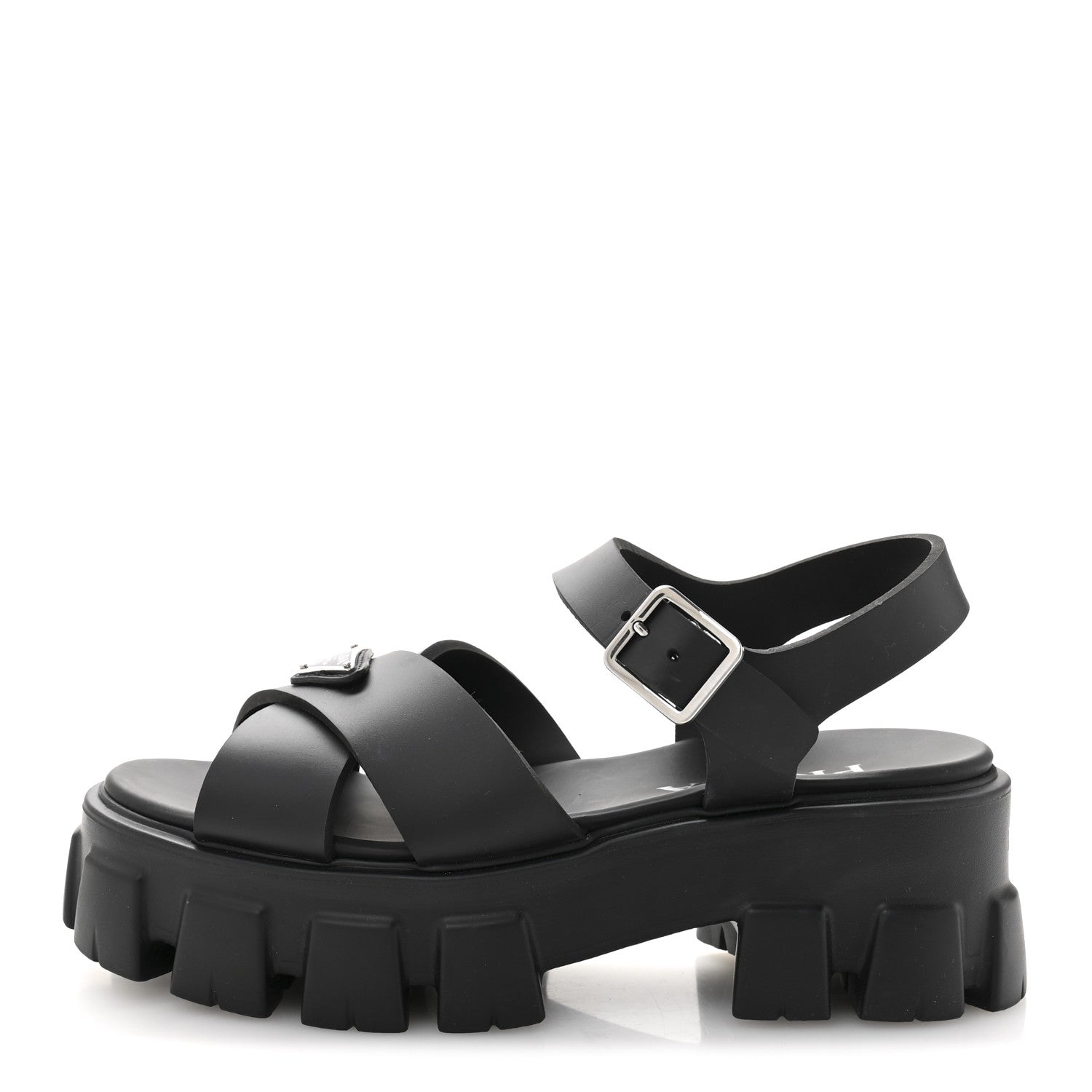 Prada Foam Rubber Triangle Logo Monolith 55mm Sandals 38 Black 1 of 11