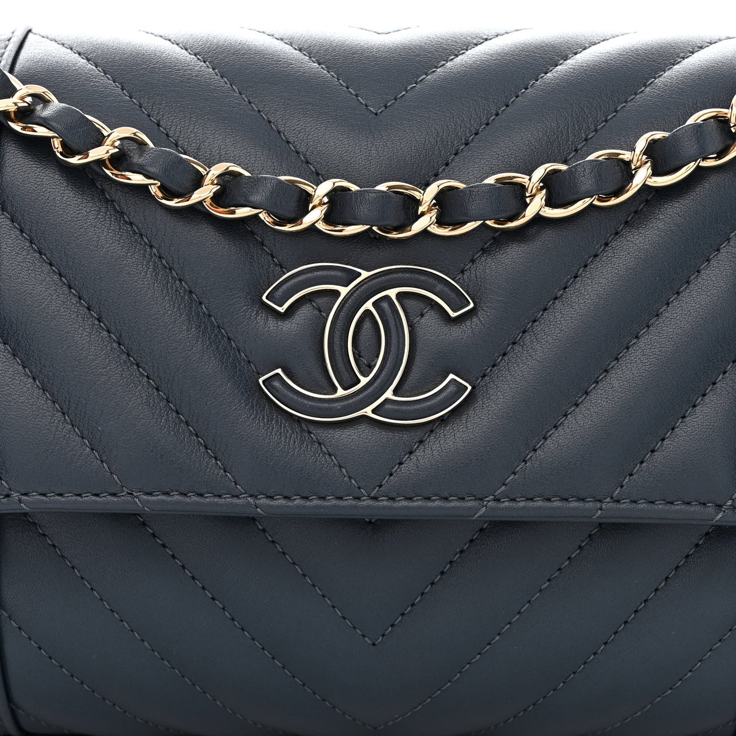 Chanel Calfskin Quilted Medium Daily Chevron Flap Navy Blue 8 of 11