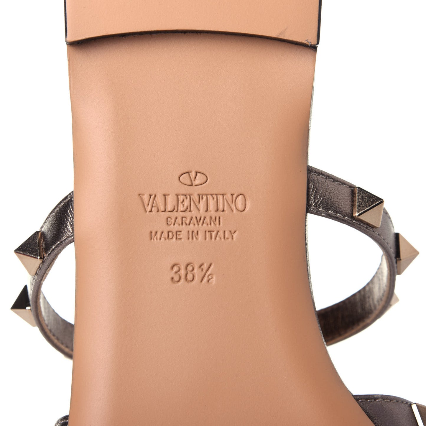 Metallic Nappa Rockstud Caged Flat Slide Sandals 38.5 Sasso