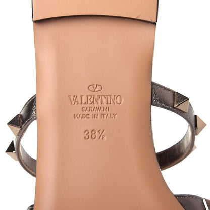 Valentino Garavani Metallic Nappa Rockstud Caged Flat Slide Sandals 38.5 Sasso 9 of 10