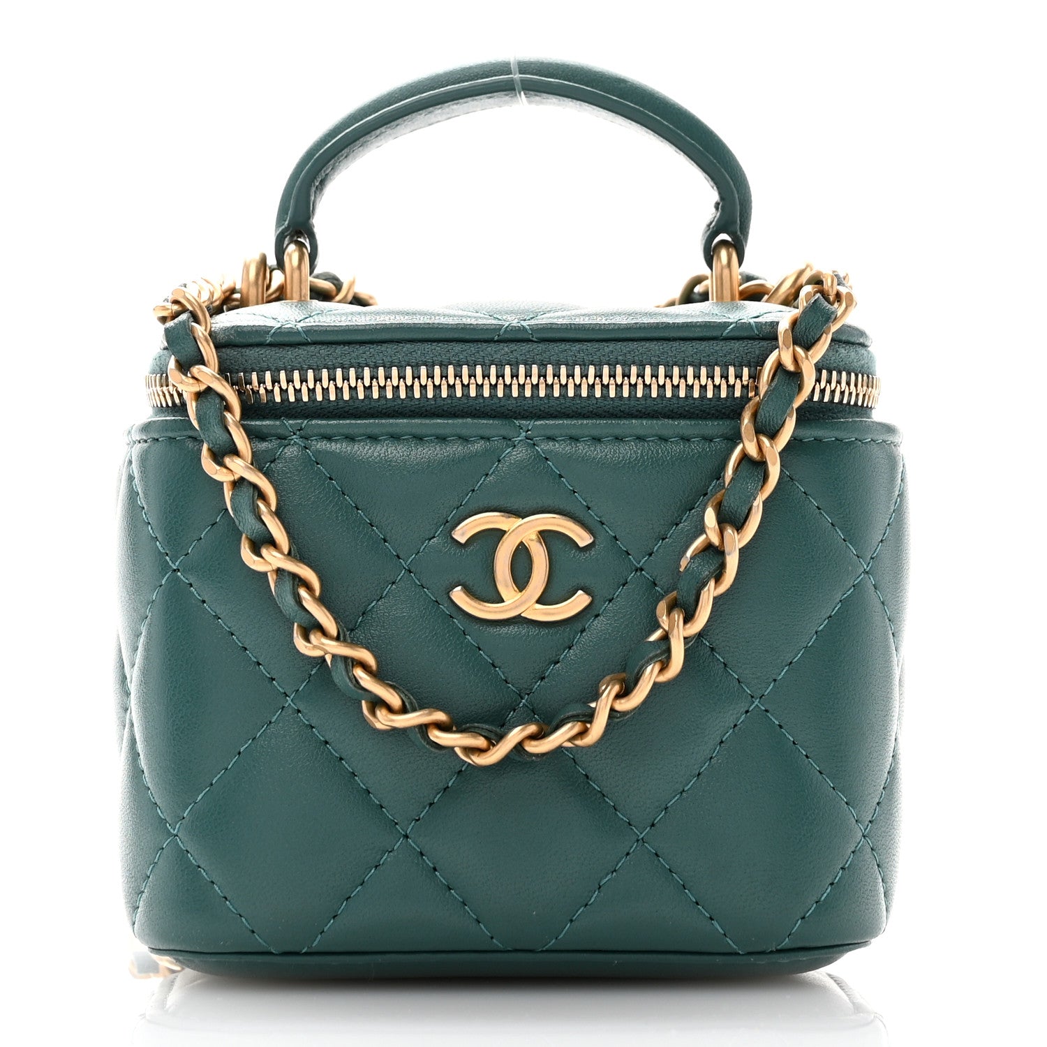 Chanel Lambskin Quilted Top Handle Mini Vanity Case With Chain Green 1 of 12