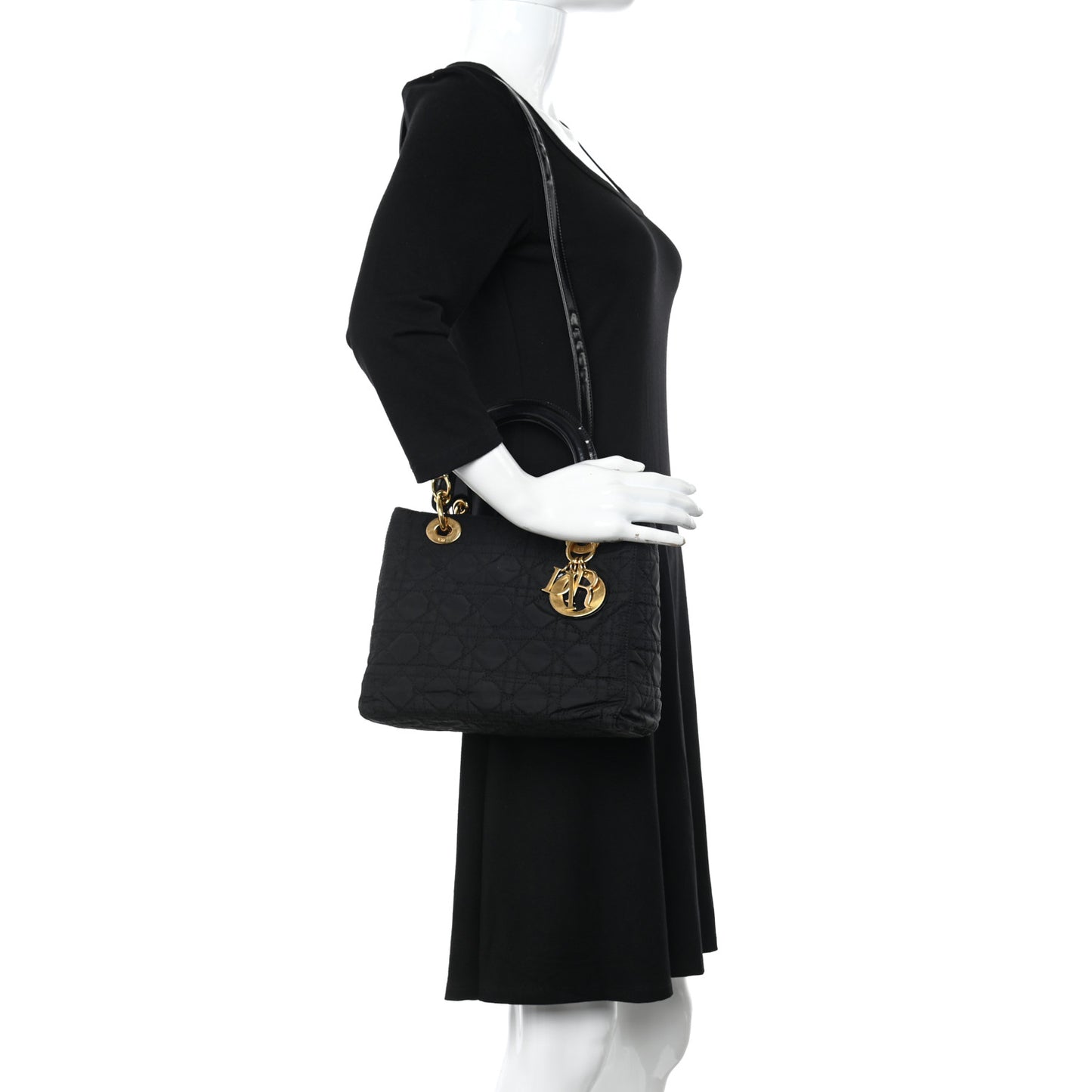 Nylon Cannage Medium Lady Dior Black