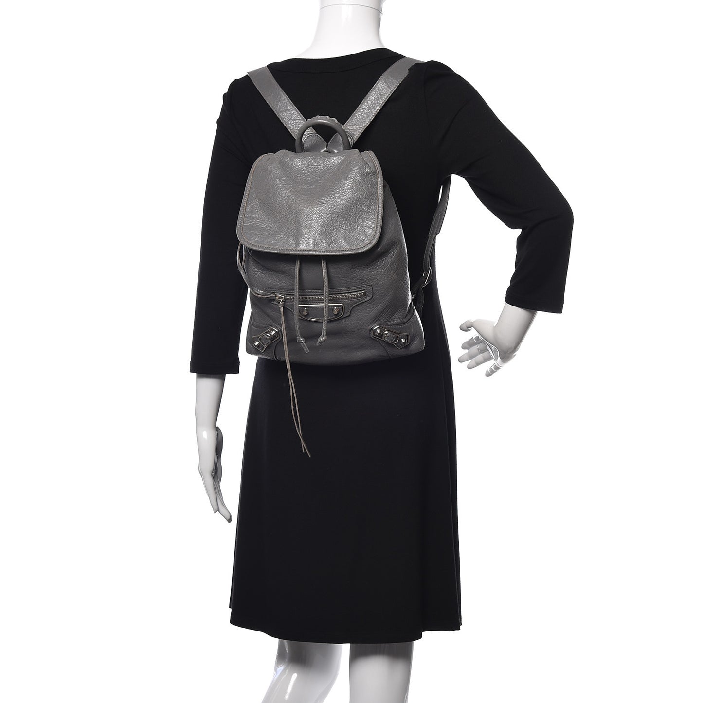 Agneau Silver Metallic Edge Hardware Backpack Gris Cendre
