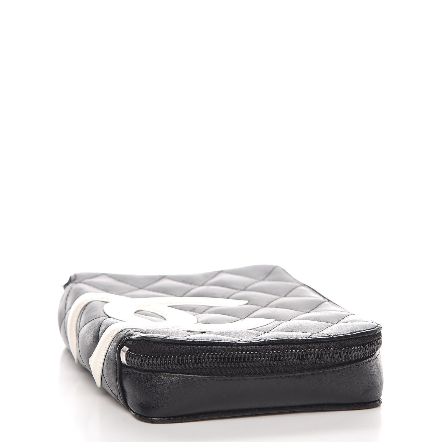 Chanel Calfskin Quilted Cambon Zip Around Makeup Pouch Black White 3 of 10