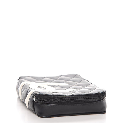 Chanel Calfskin Quilted Cambon Zip Around Makeup Pouch Black White 3 of 10