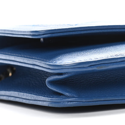 Chanel Grained Calfskin Quilted Label Click Flap Wallet On Chain WOC Blue 10 of 12