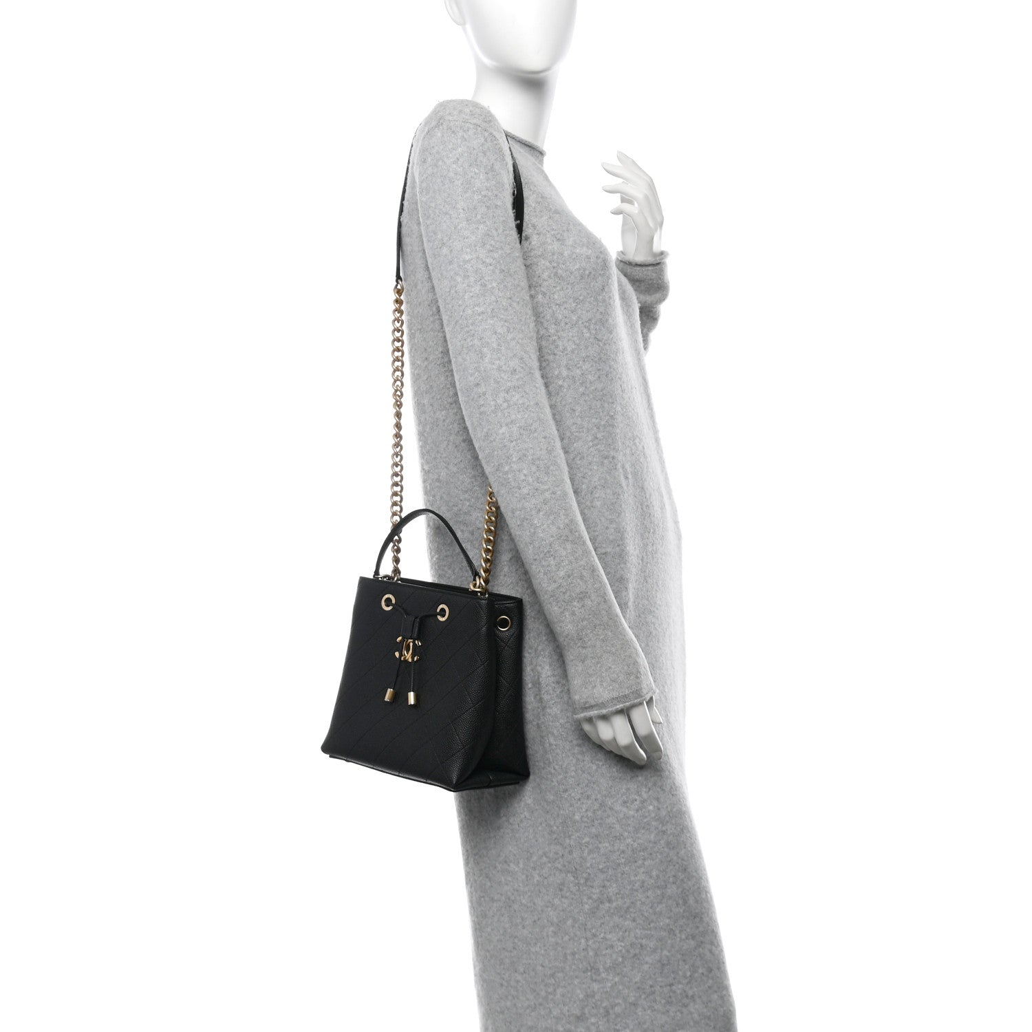 Chanel Grained Calfskin Stitched Small Drawstring Bag Black 2 of 10