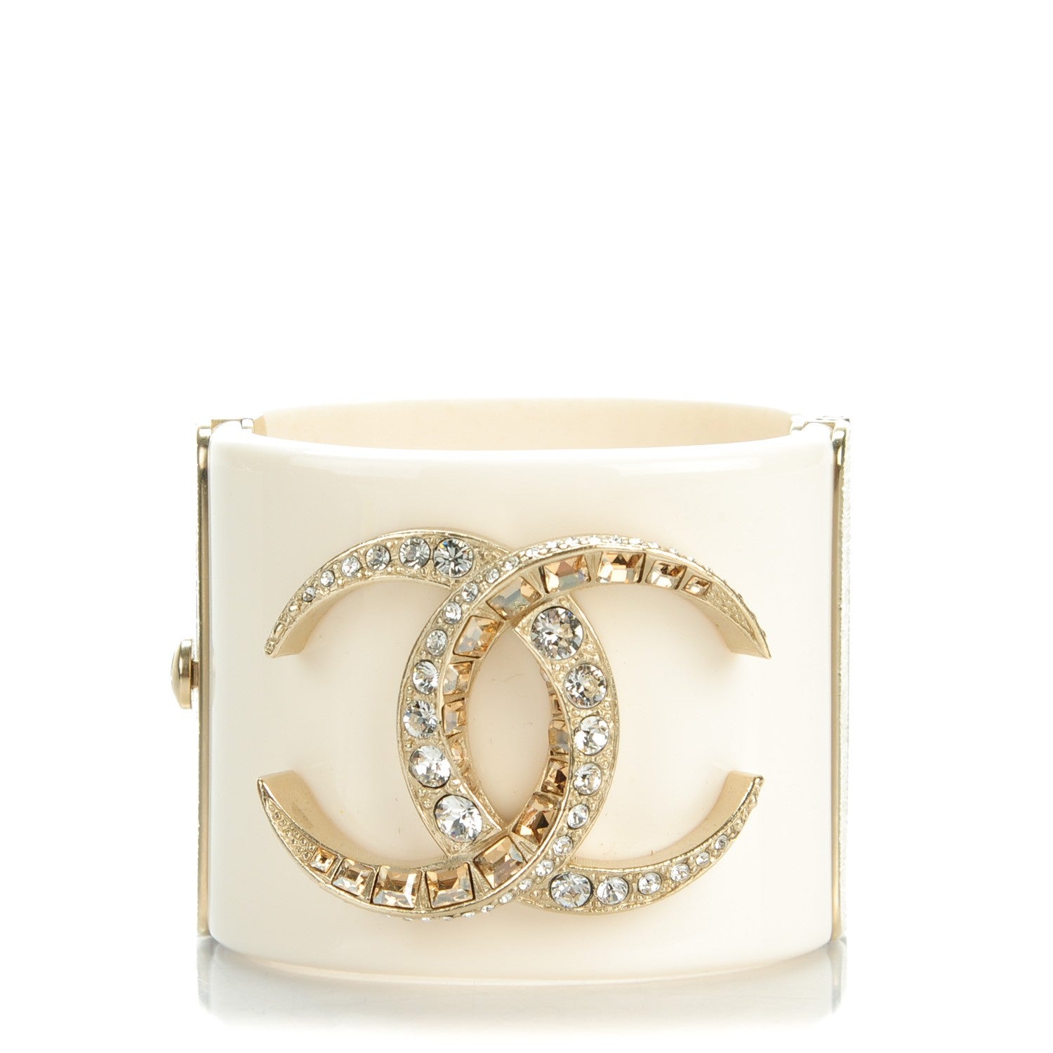Chanel Resin Crystal Dubai Crescent Moon CC Cuff White Gold 1 of 5