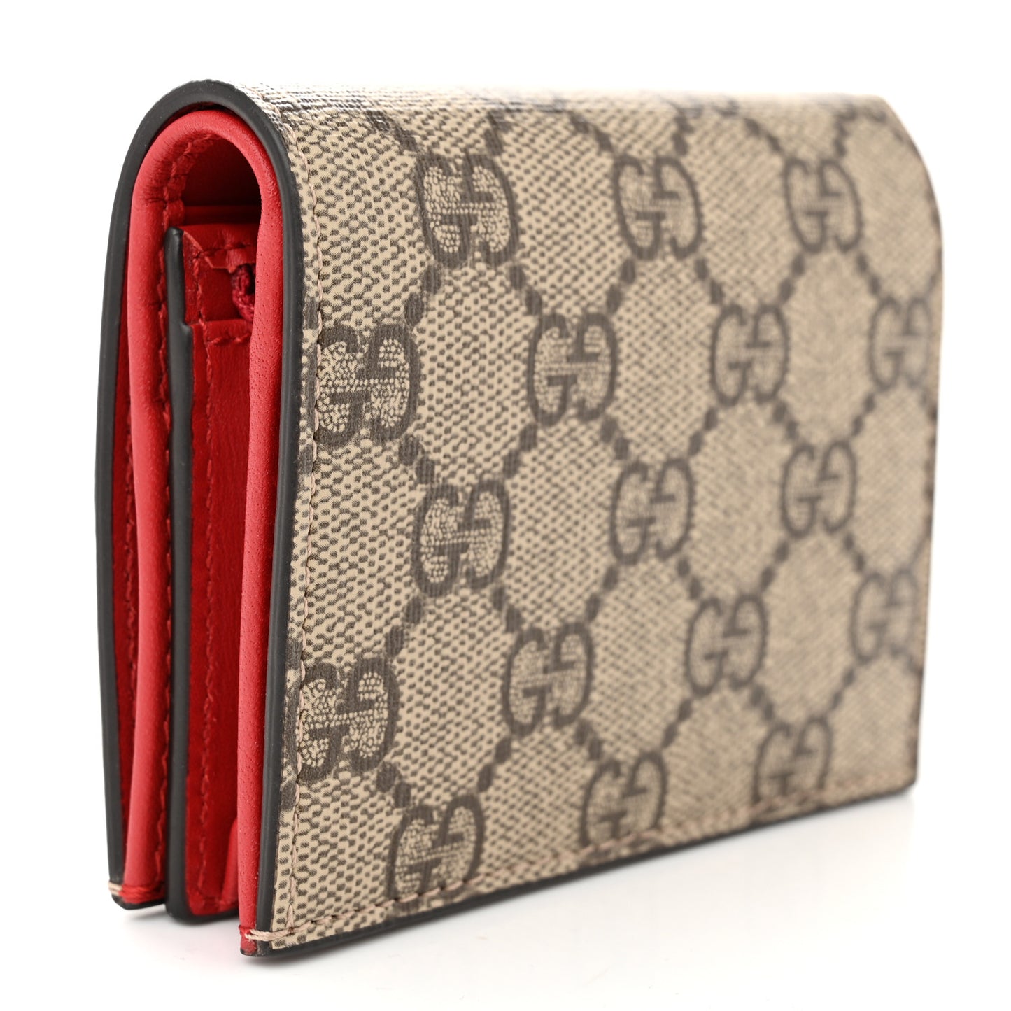 GG Supreme Monogram Cherry Embellished Card Case Wallet Hibiscus Red