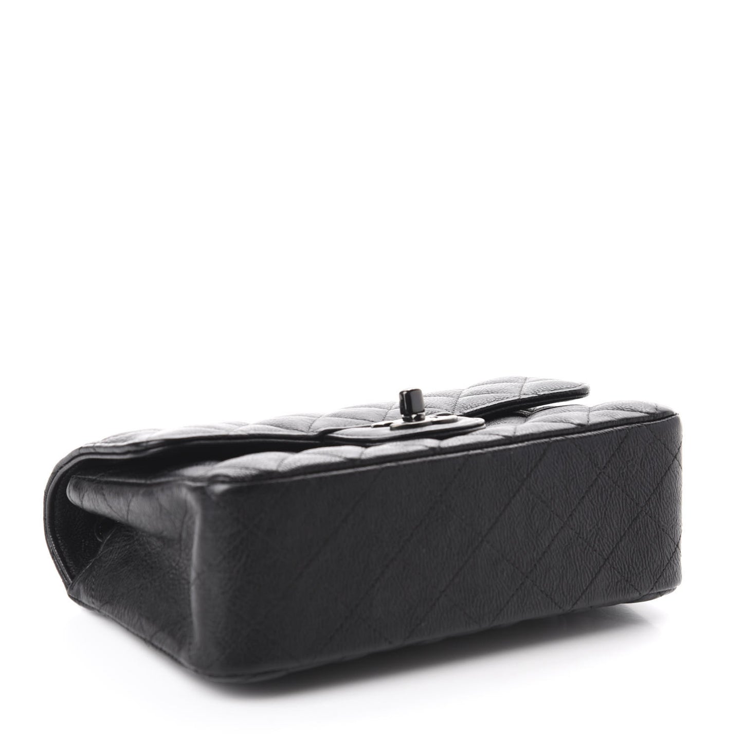 Crumpled Calfskin Quilted Mini Rectangular Flap So Black