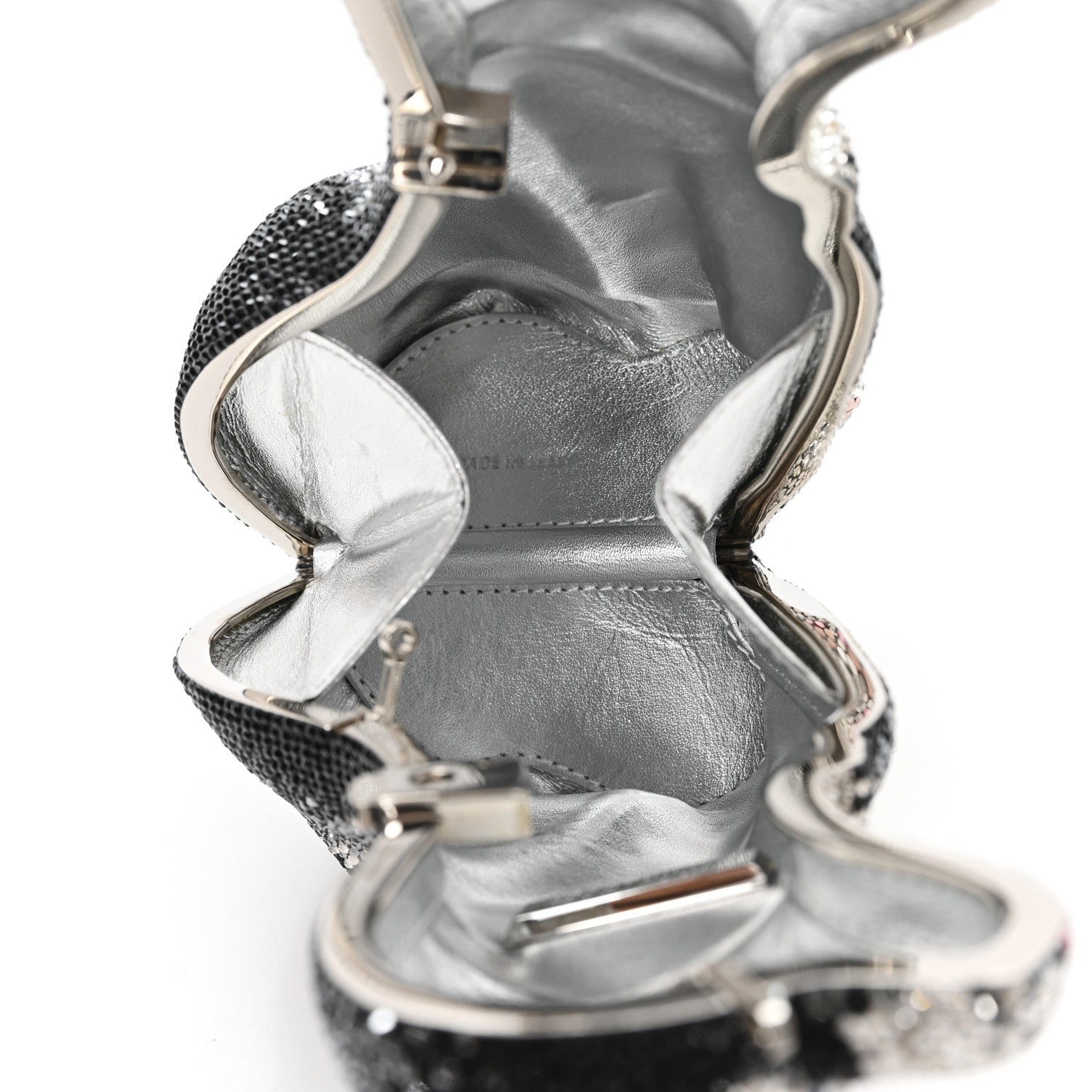 Judith Leiber Crystal Saddie Puppy Dog Minaudiere Clutch Jet Silver 5 of 11