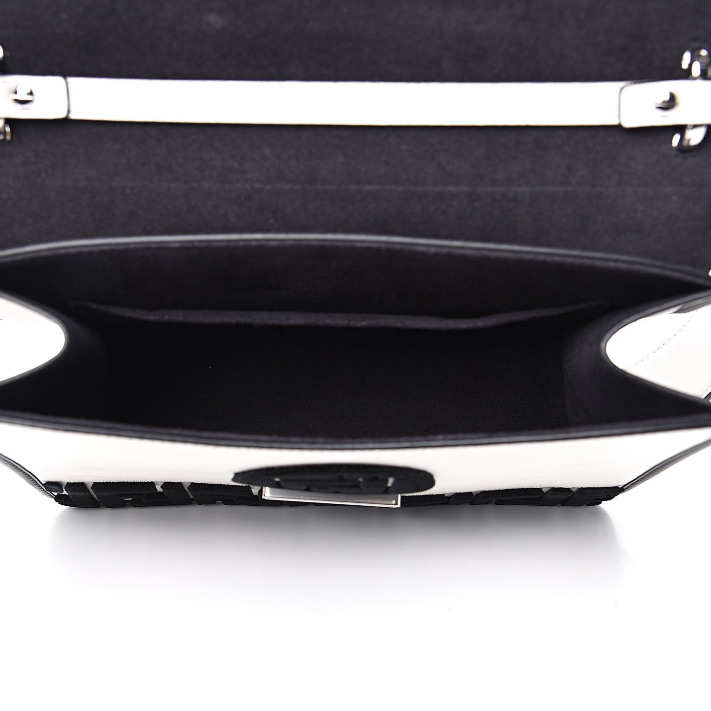 Vitello Century Velvet F is Fendi FF Embroidered Kan I Shoulder Bag White Black