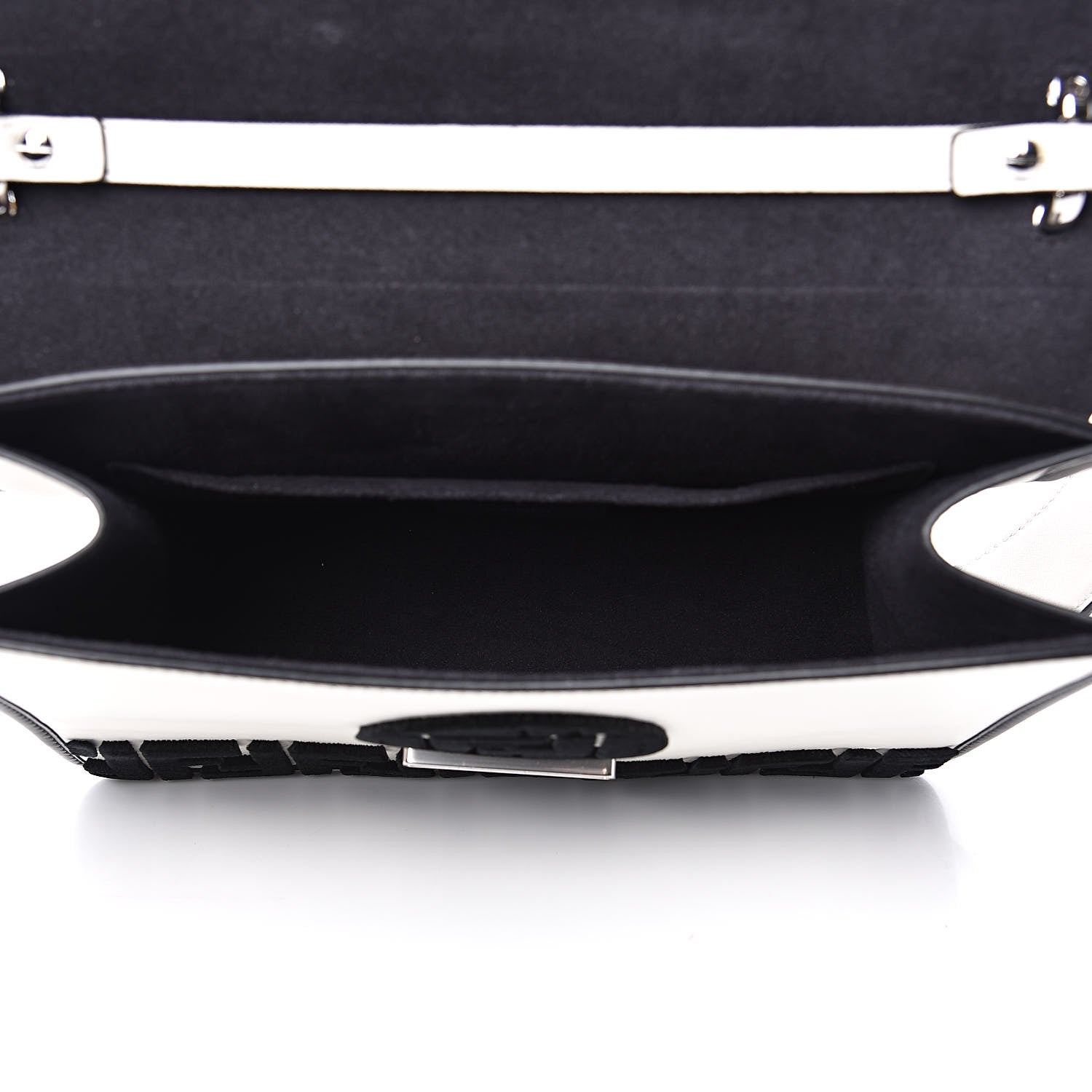 Fendi Vitello Century Velvet F is Fendi FF Embroidered Kan I Shoulder Bag White Black 5 of 13