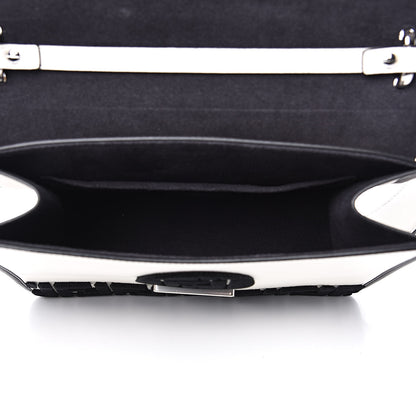 Fendi Vitello Century Velvet F is Fendi FF Embroidered Kan I Shoulder Bag White Black 5 of 13
