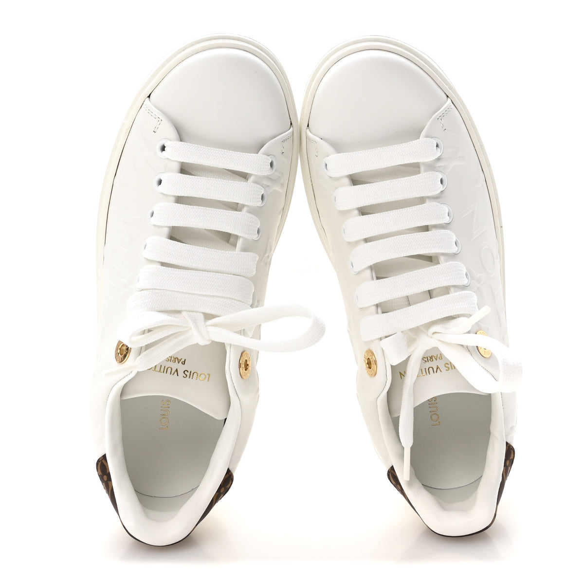 Calfskin Debossed Nylon Monogram Time Out Sneakers 36 White