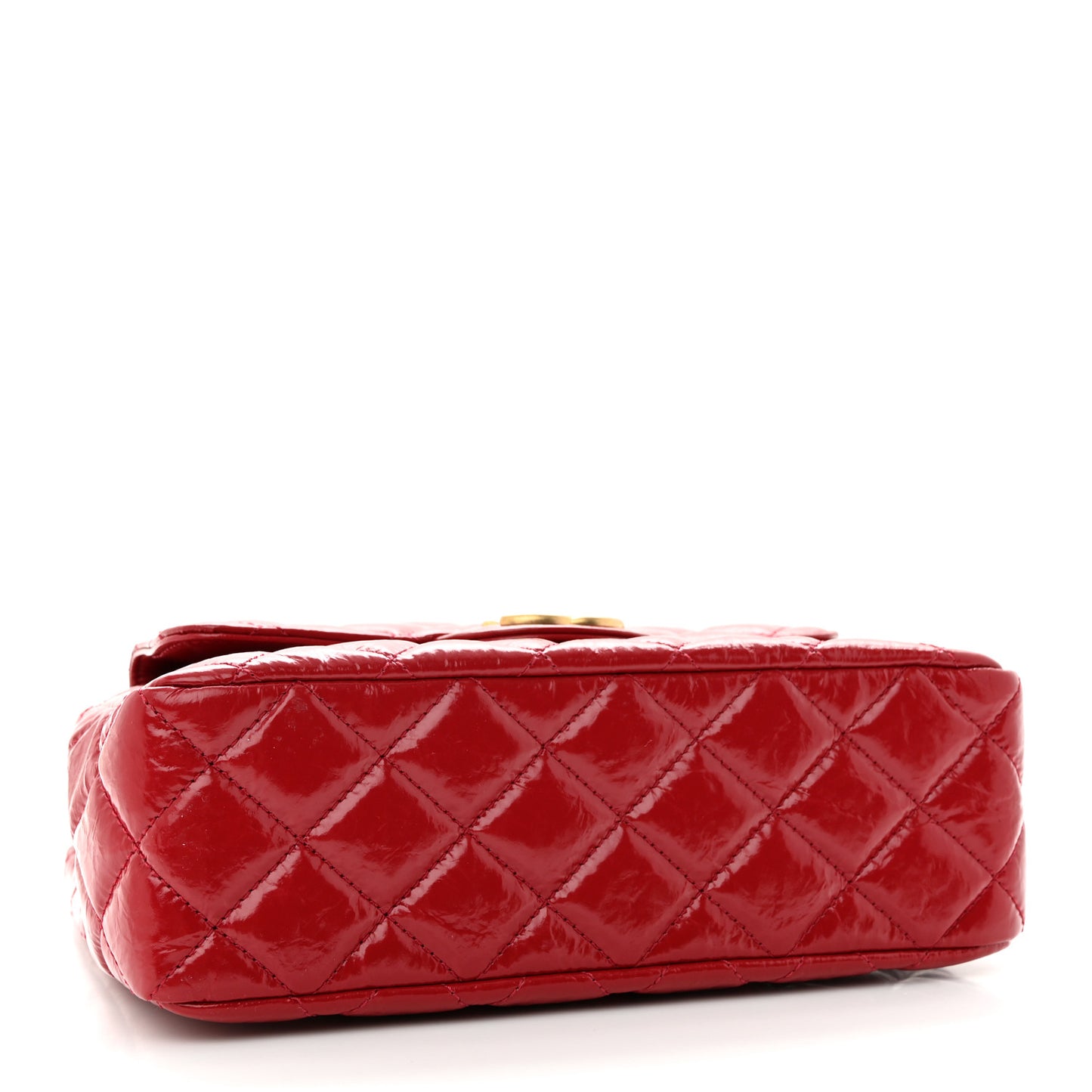 Shiny Crumpled Calfskin Quilted Wavy CC Hobo Red