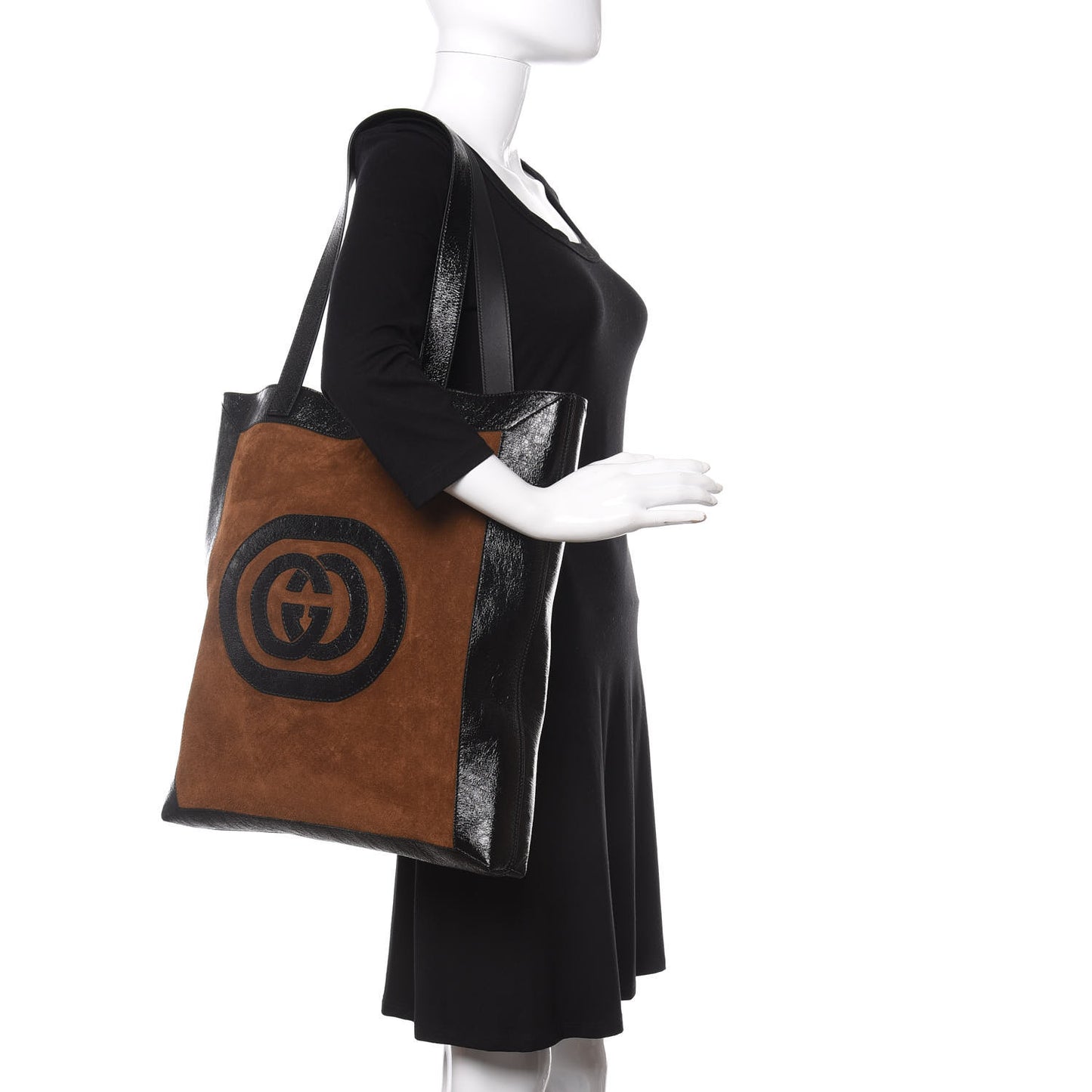 Suede Large Ophidia Vertical Shopping Tote Chestnut