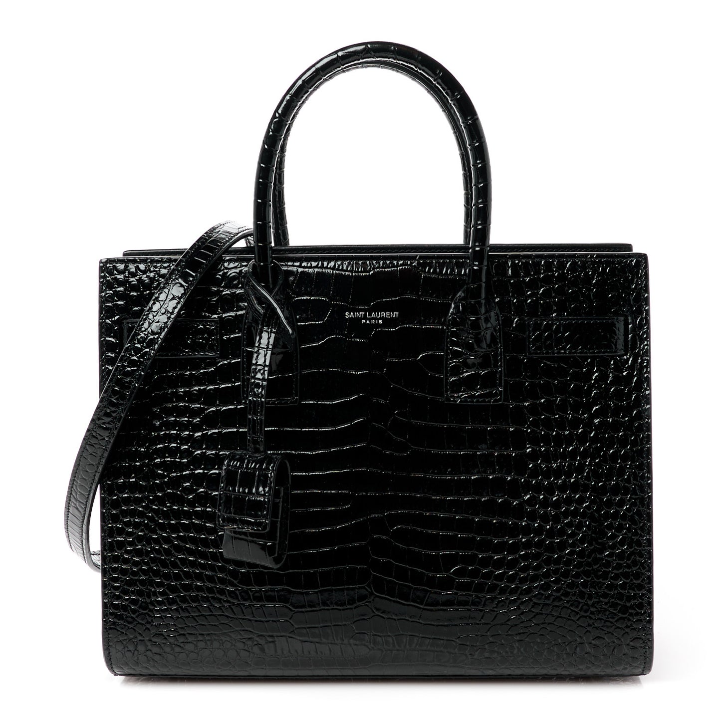 Calfskin Crocodile Embossed Baby Sac De Jour Black