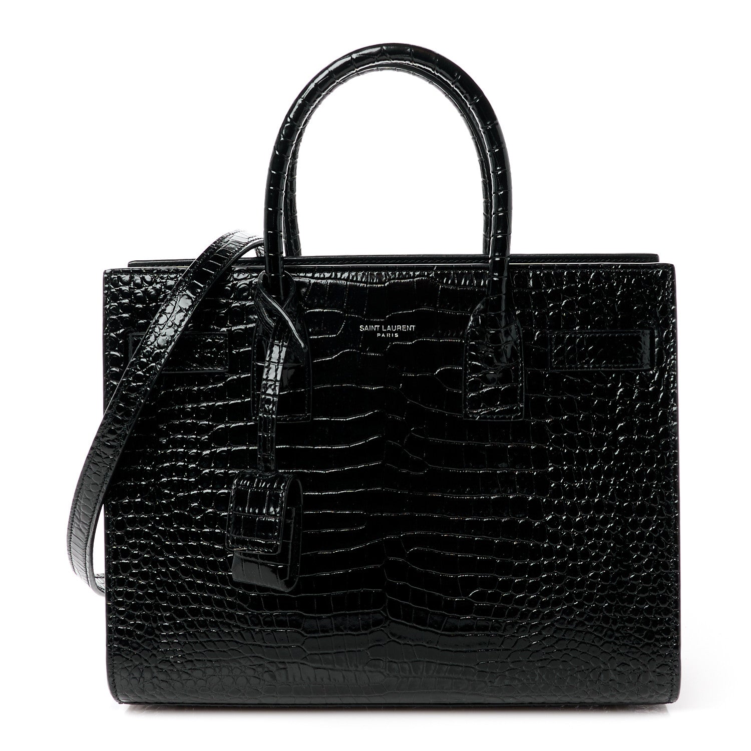 Saint Laurent Calfskin Crocodile Embossed Baby Sac De Jour Black 1 of 11