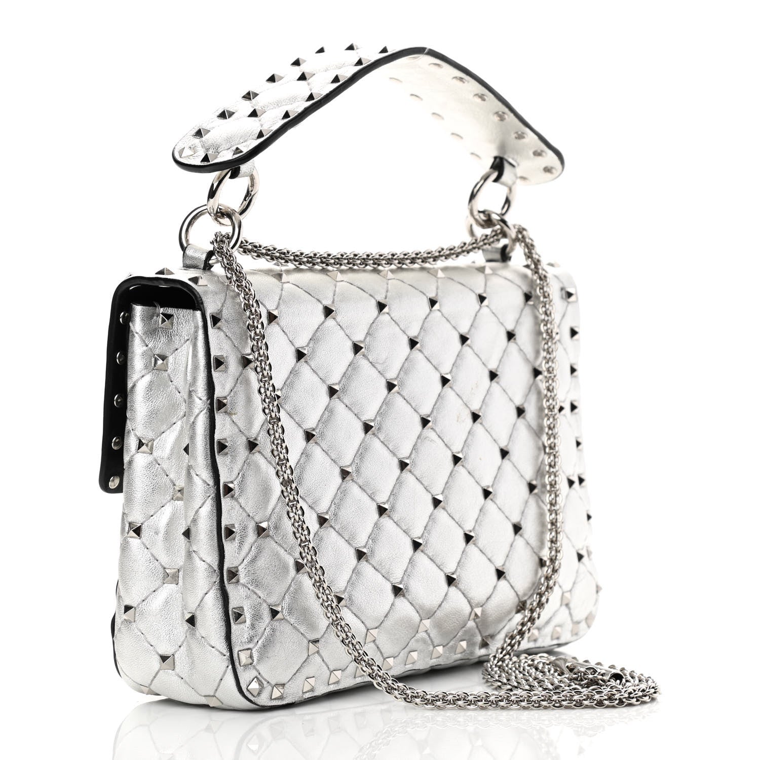 Valentino Garavani Metallic Nappa Medium Rockstud Spike Shoulder Bag Silver 3 of 17