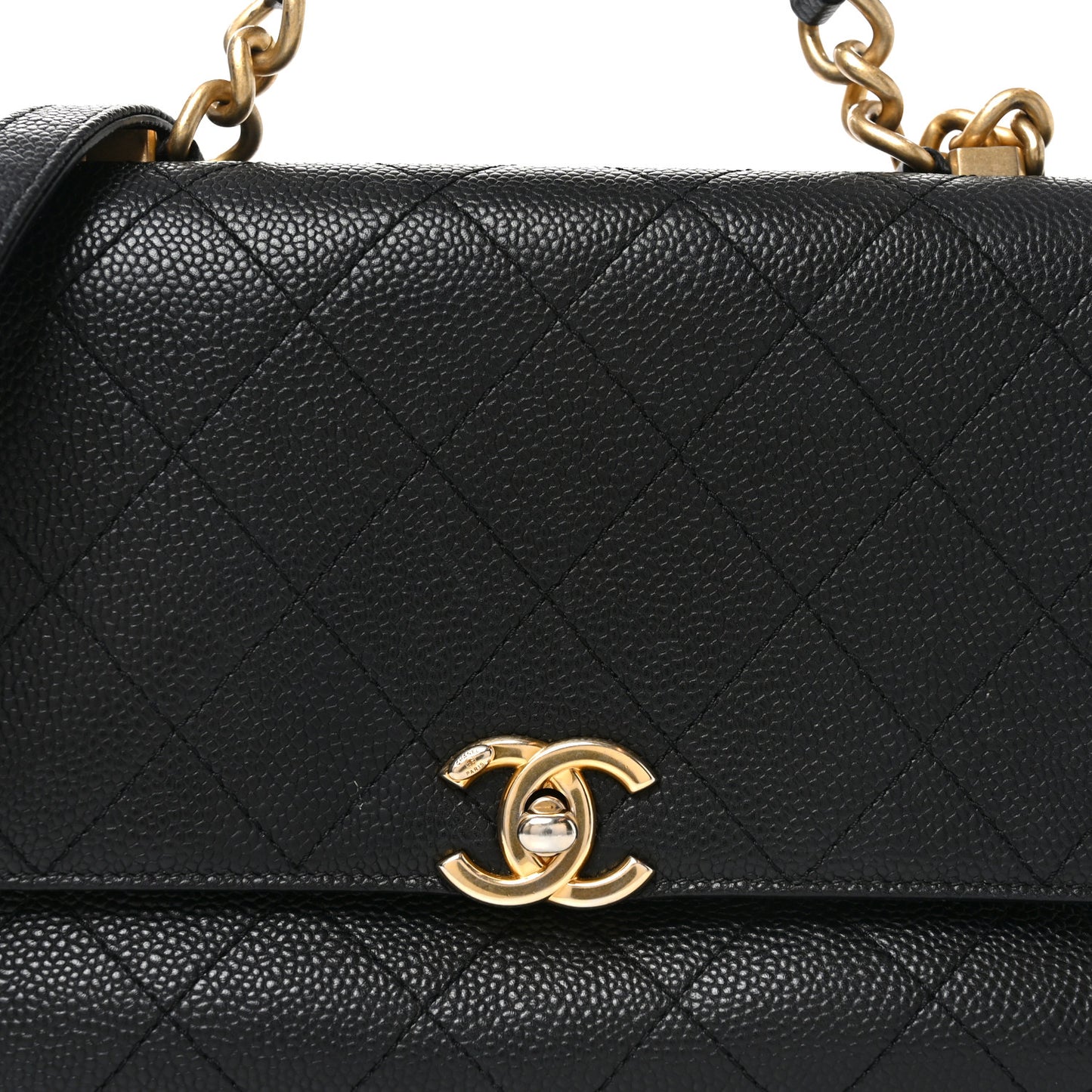 Caviar Diamond Stitched Small Top Handle Flap Black