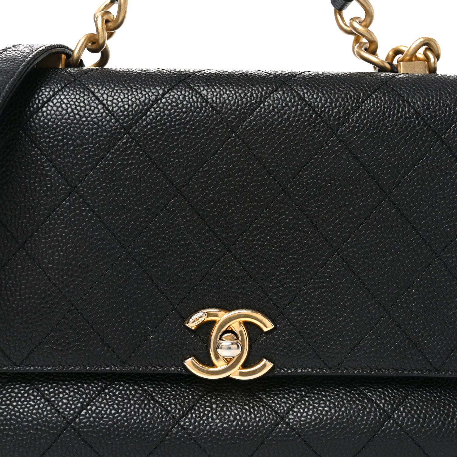 Chanel Caviar Diamond Stitched Small Top Handle Flap Black 8 of 10