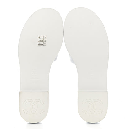Chanel Shiny Goatskin Quilted CC Mules Sandals 37.5 White 5 of 9