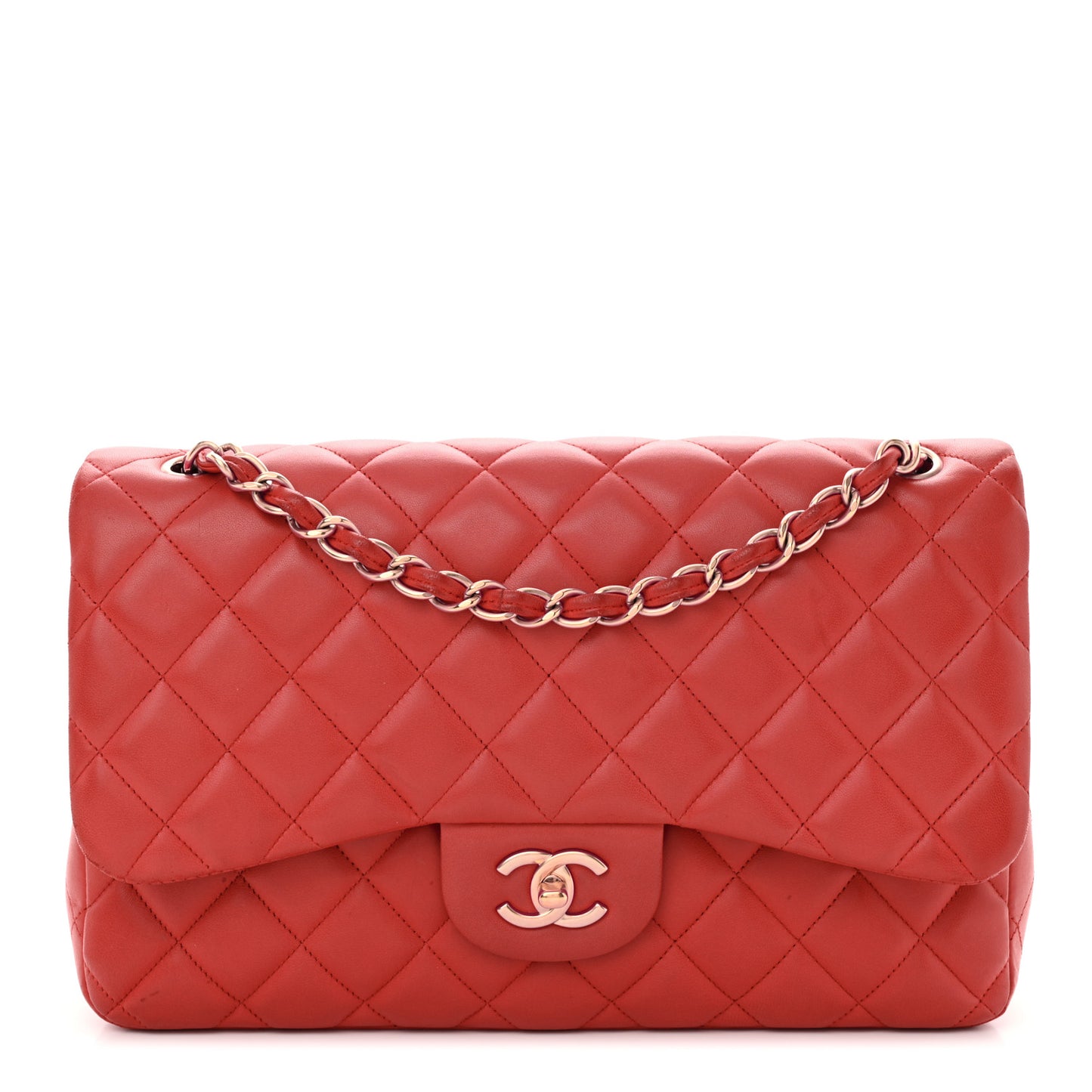 Lambskin Quilted Jumbo Double Flap Red