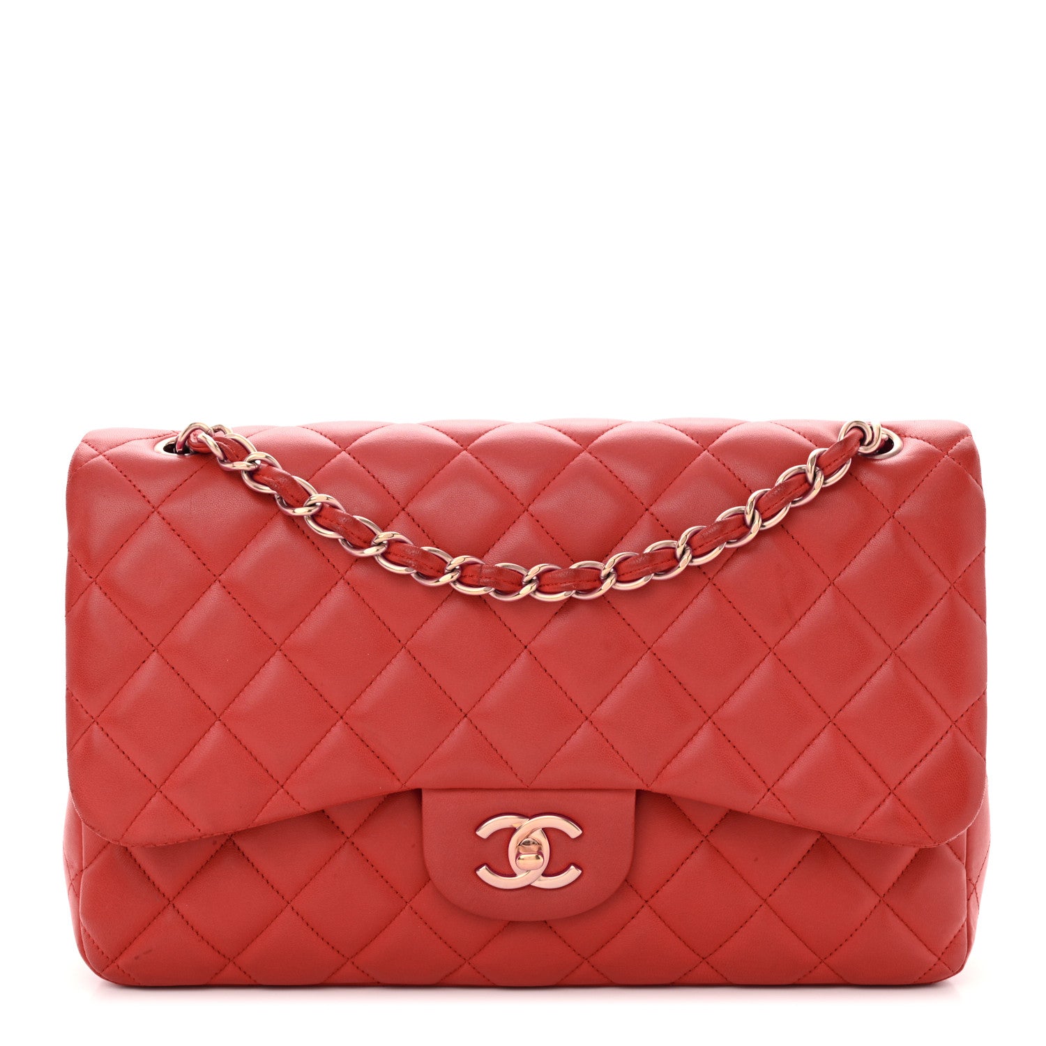 Chanel Lambskin Quilted Jumbo Double Flap Red 1 of 16