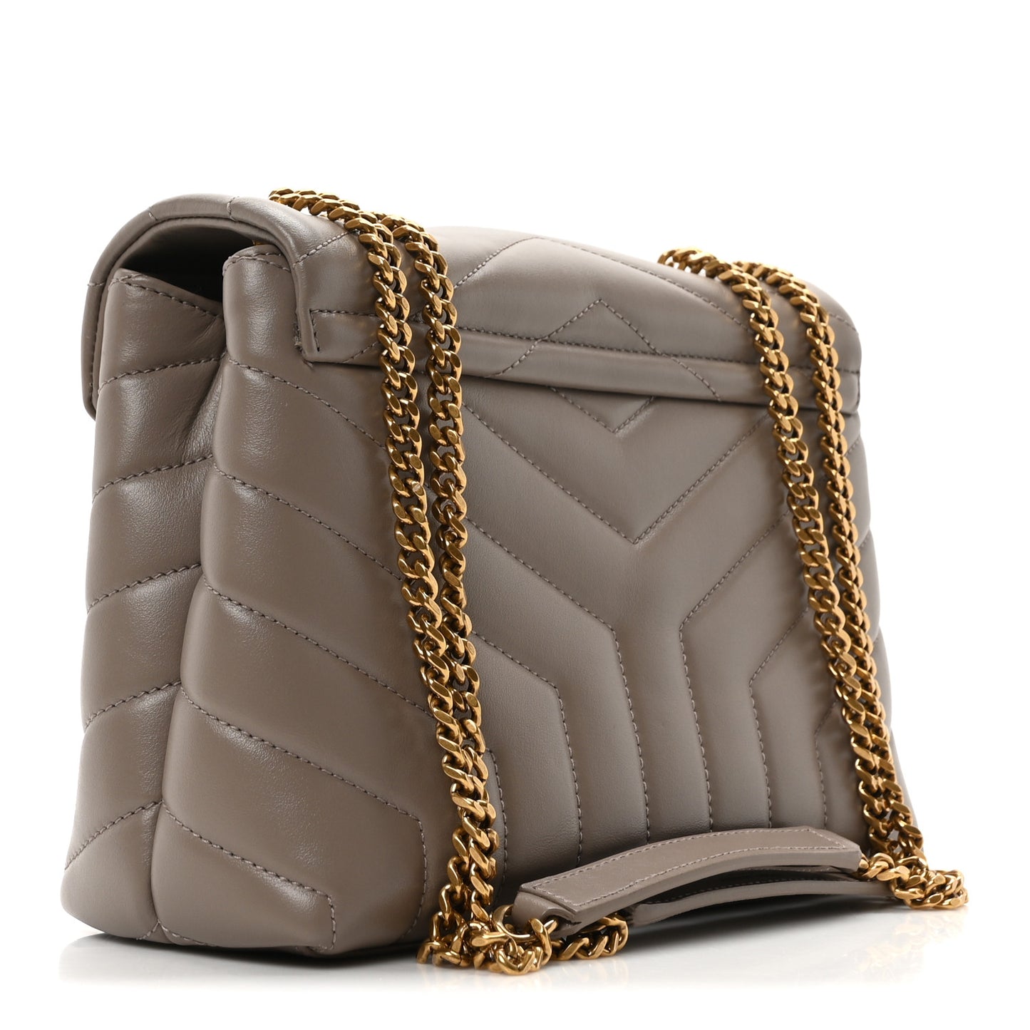 Calfskin Y Quilted Monogram Small Loulou Chain Satchel Greyish Brown