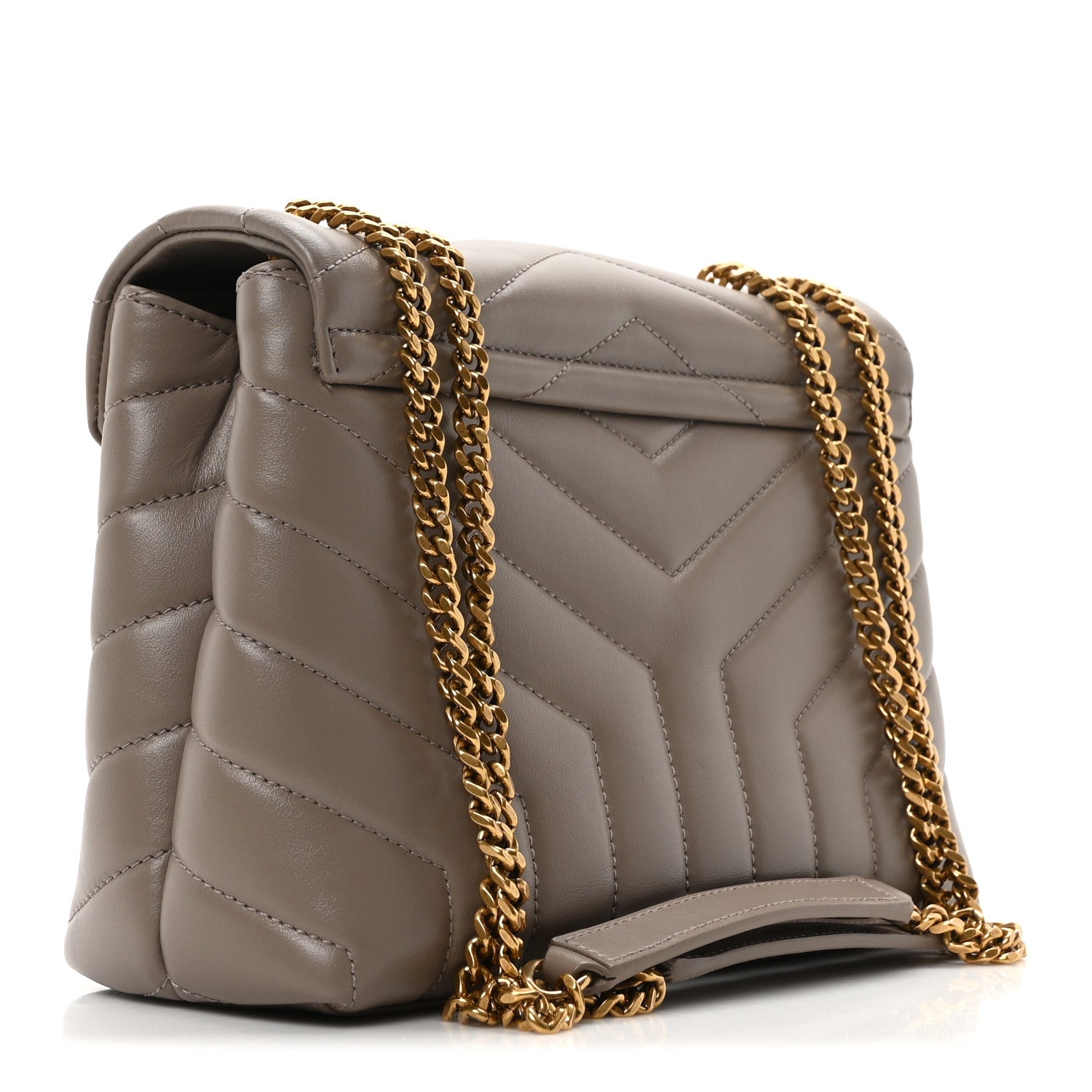 Saint Laurent Calfskin Y Quilted Monogram Small Loulou Chain Satchel Greyish Brown 3 of 10