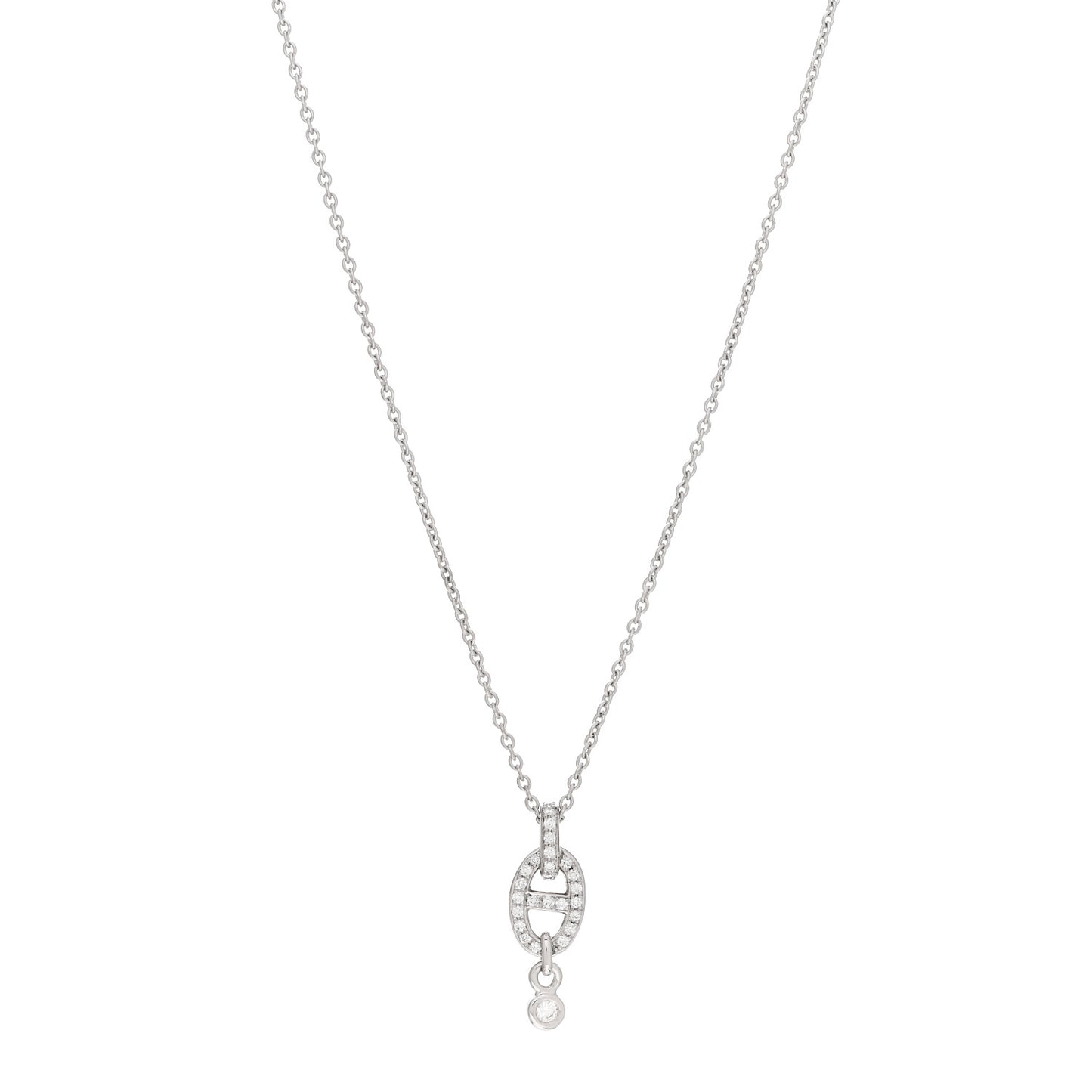 18K White Gold Diamond PM Chaine d'Ancre Enchainee Necklace