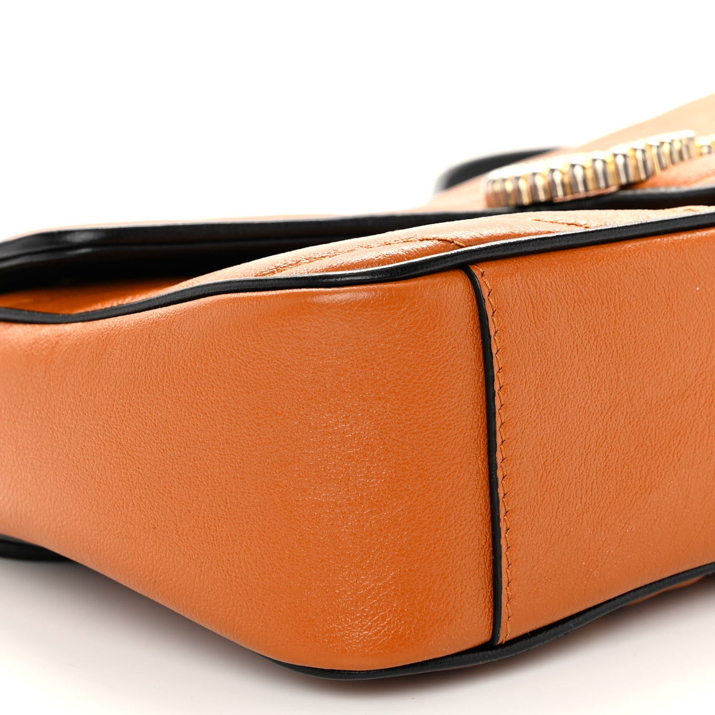 Vintage Effect Calfskin Matelasse Diagonal Small Torchon GG Marmont Shoulder Bag Cognac Black