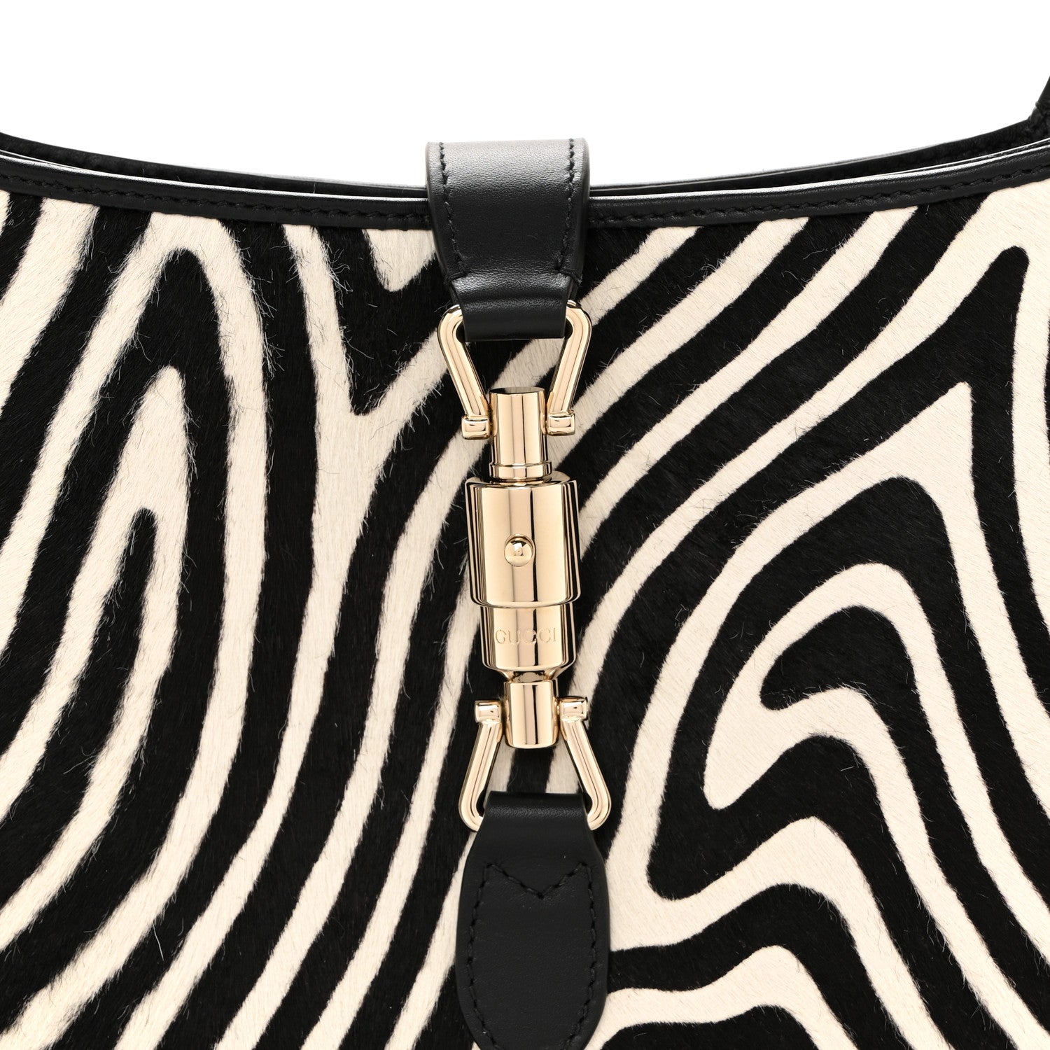 Gucci Pony Hair Zebra Print Calfskin Small Jackie 1961 Hobo Black White 8 of 11