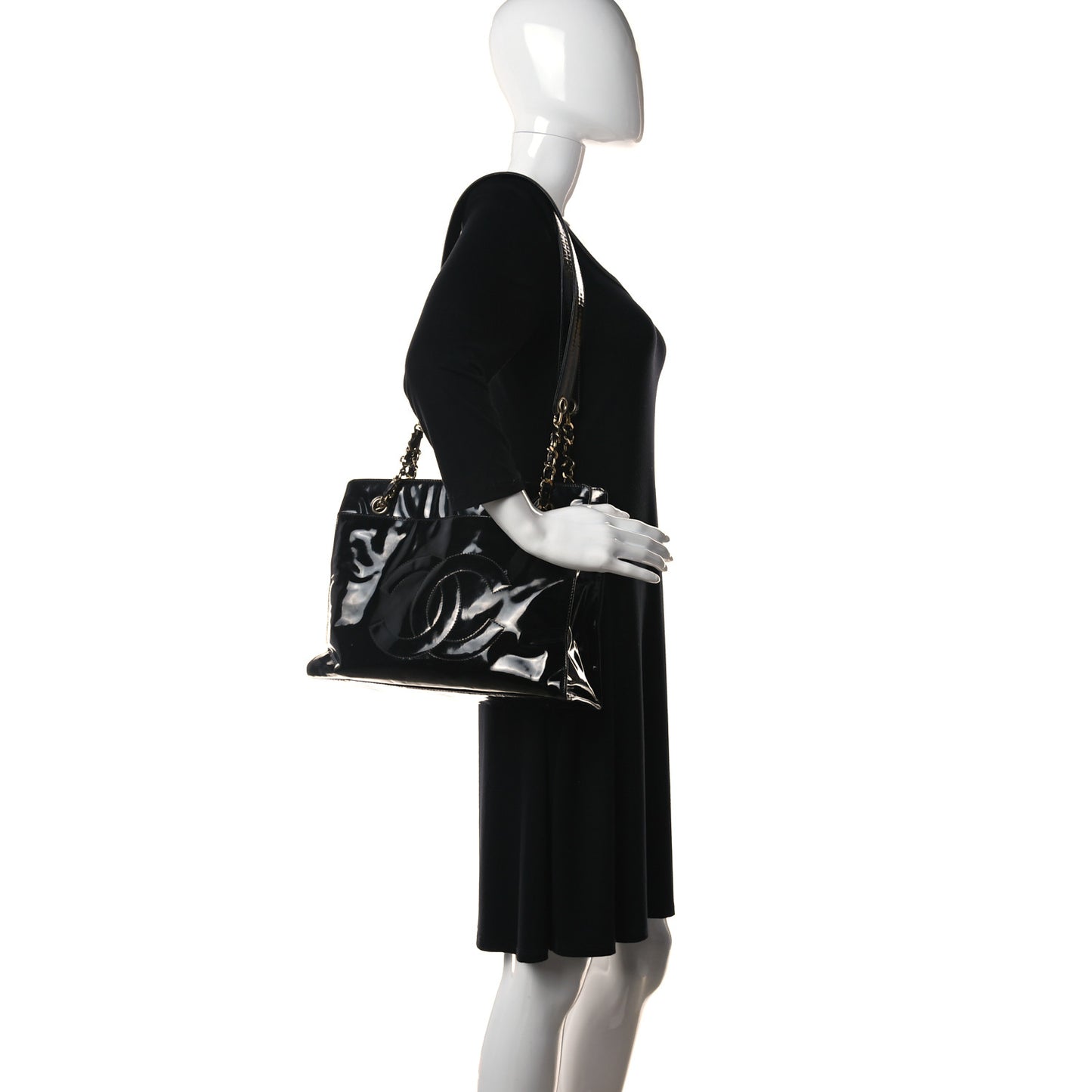 Patent CC Shoulder Bag Black