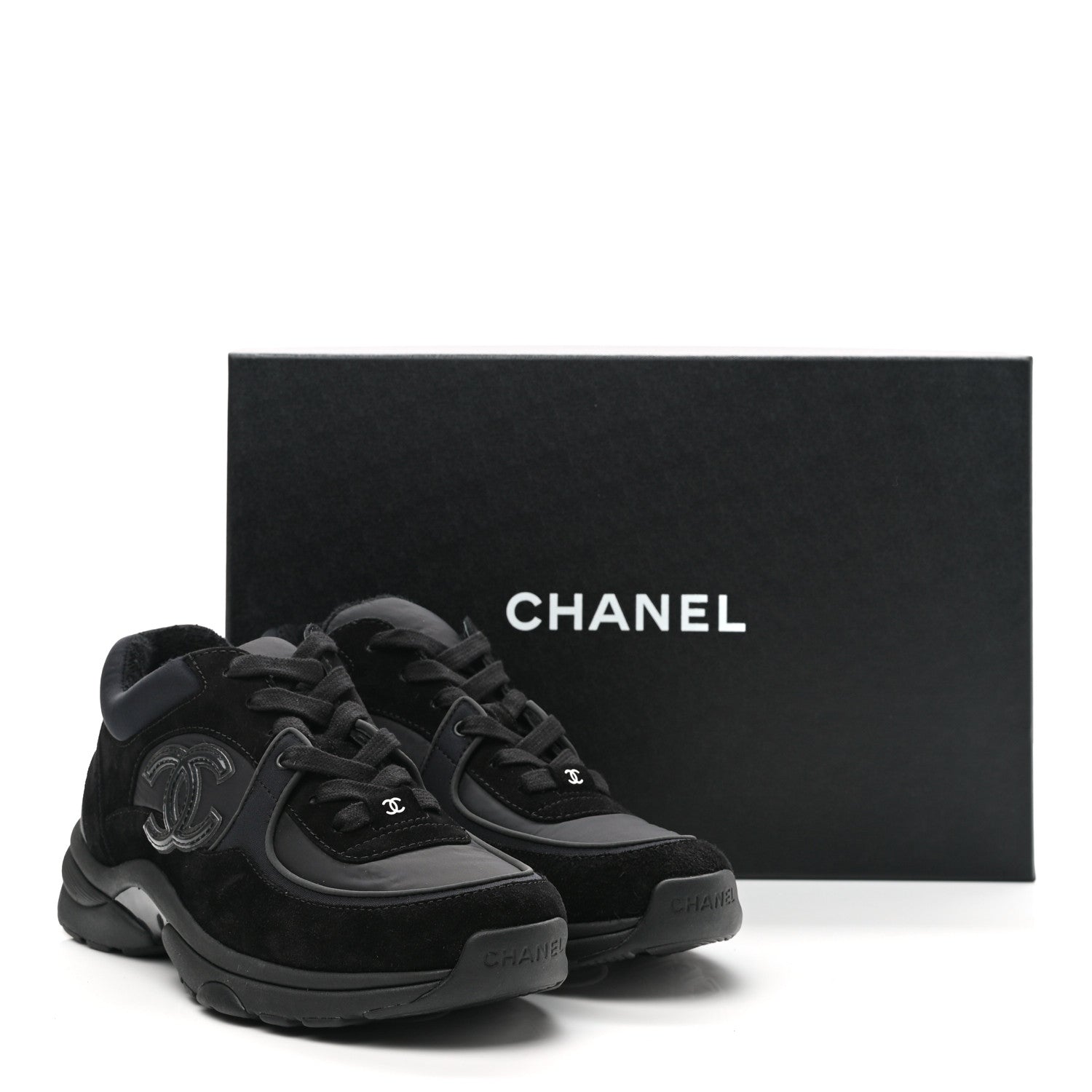 Chanel Fabric Calfskin Suede CC Sneakers 38 Black 9 of 9