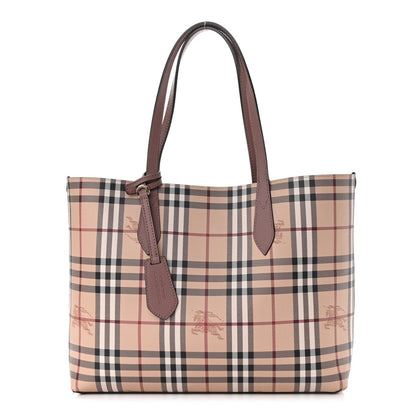 Burberry Grainy Calfskin Haymarket Check Medium Reversible Tote Light Elderberry 1 of 18