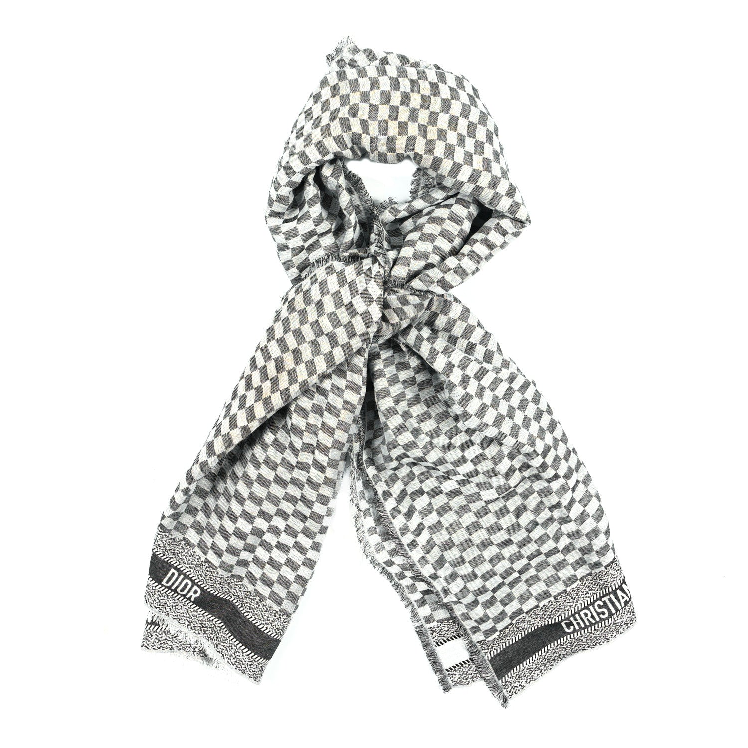 Christian Dior Cotton Checkered Scarf Gray 1 of 5