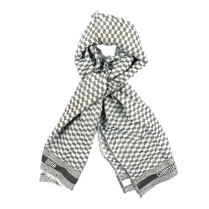 Christian Dior Cotton Checkered Scarf Gray 1 of 5