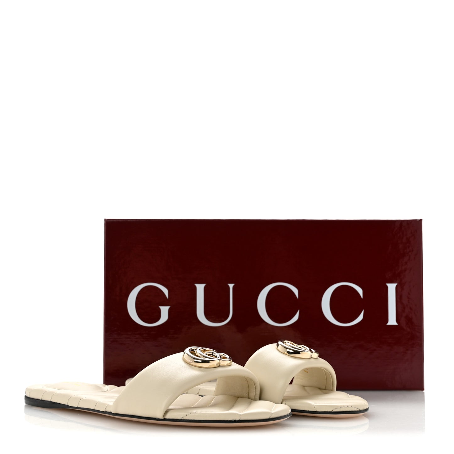Nappa Matelasse GG Marmont Flat Slide Sandals 38.5 New Ivoire