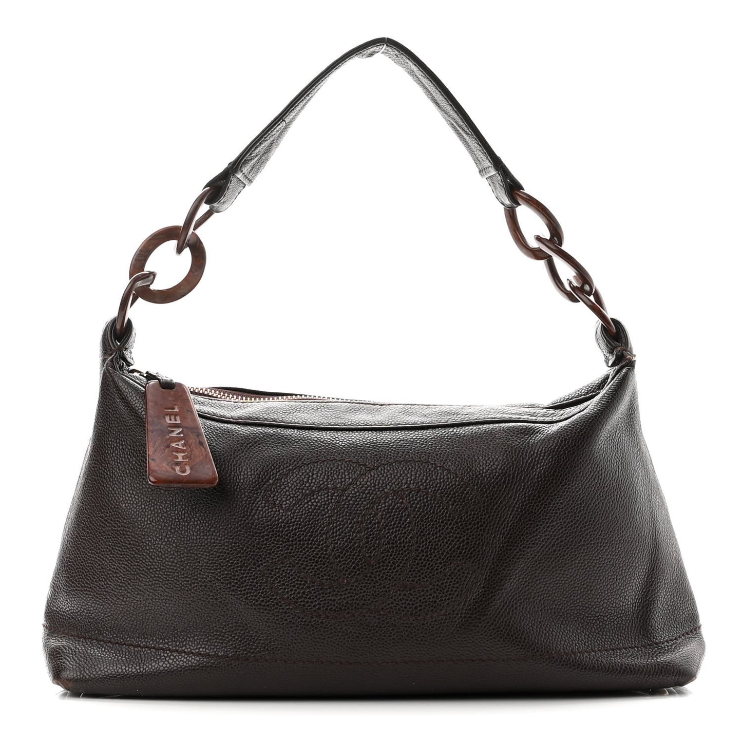 Caviar CC Wood Chain Hobo Dark Brown