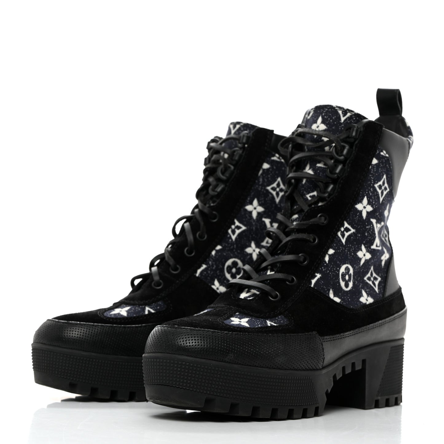 LOUIS VUITTON Calfskin Monogram Denim Laureate Platform Desert Boots 41 Grey