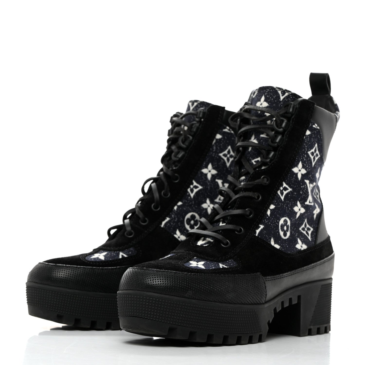 Louis Vuitton LOUIS VUITTON Calfskin Monogram Denim Laureate Platform Desert Boots 41 Grey 3 of 8