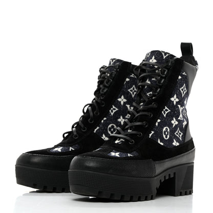Louis Vuitton LOUIS VUITTON Calfskin Monogram Denim Laureate Platform Desert Boots 41 Grey 3 of 8